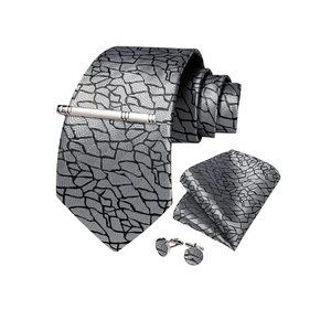 Men's Silk Tie + Pocket Square + Cufflinks + Tie Clip 4 Piece Set